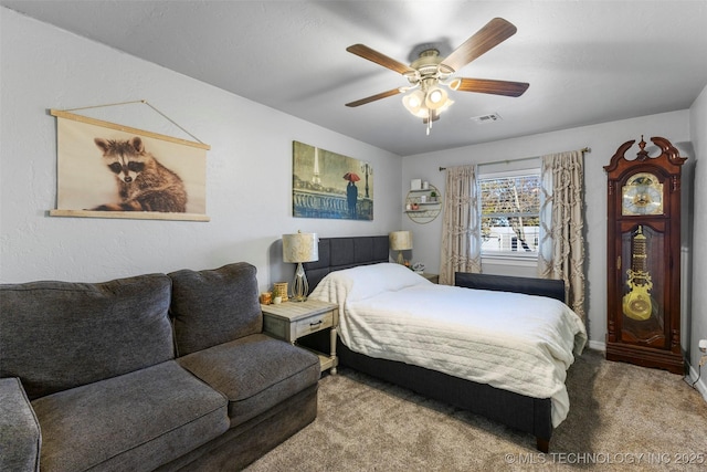 bedroom with carpet flooring and ceiling fan