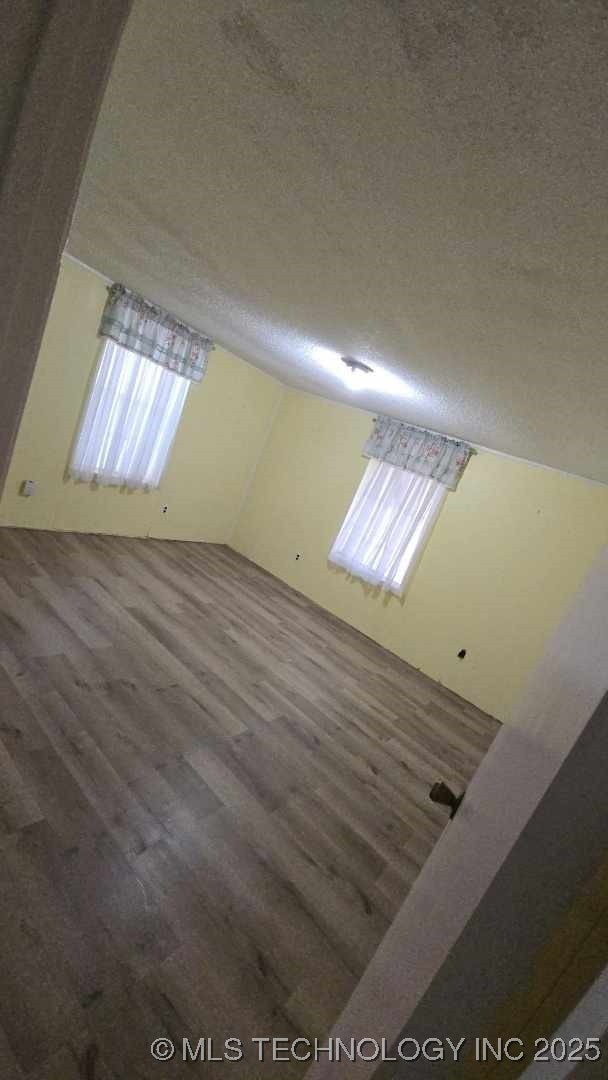 bonus room featuring hardwood / wood-style flooring, vaulted ceiling, and a textured ceiling