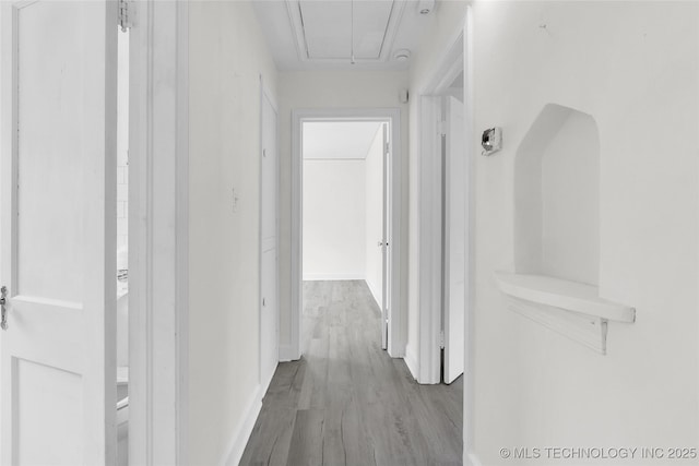 corridor with light wood-type flooring