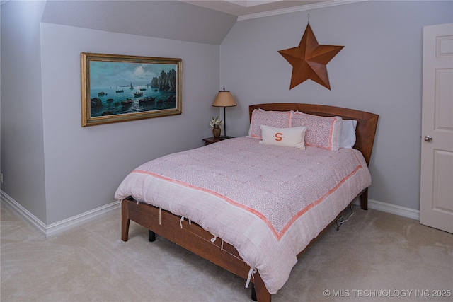 carpeted bedroom featuring vaulted ceiling