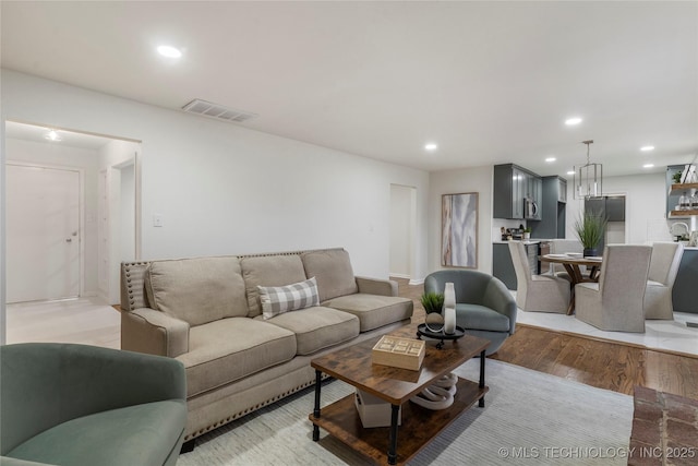 living room with light wood-type flooring