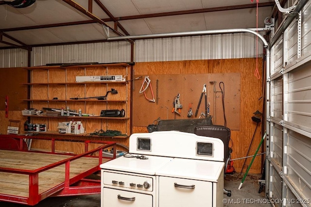 garage featuring a workshop area