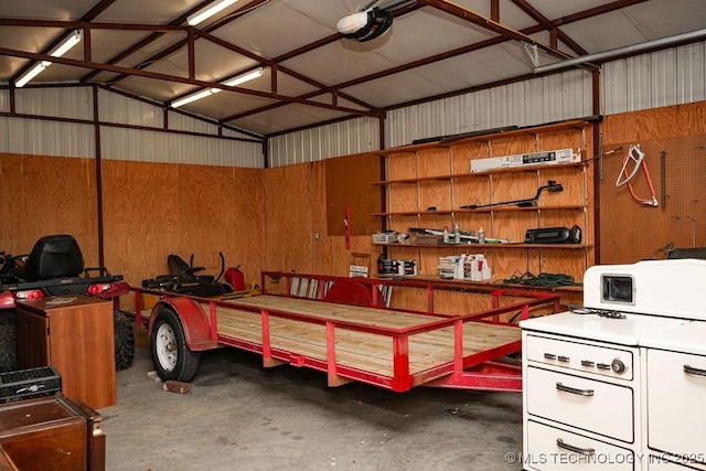 garage with a garage door opener