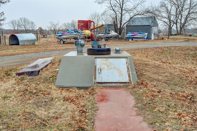 view of storm shelter