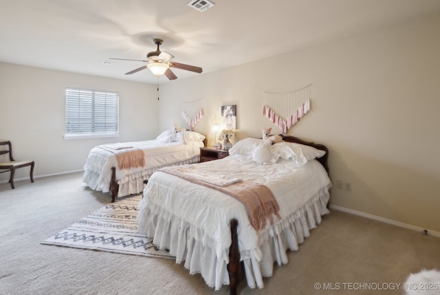 bedroom with carpet floors and ceiling fan