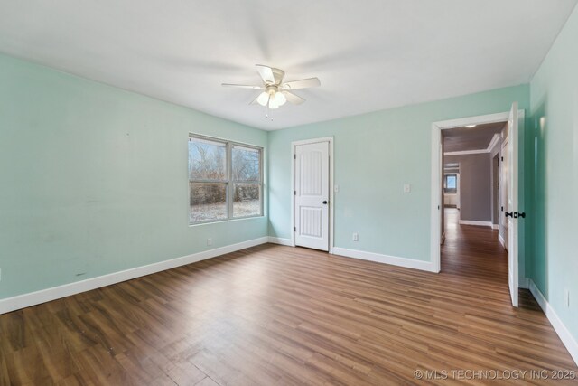 unfurnished bedroom with light hardwood / wood-style flooring, a closet, ceiling fan, and ensuite bathroom