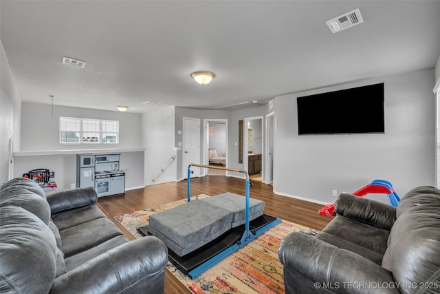 living room with hardwood / wood-style floors