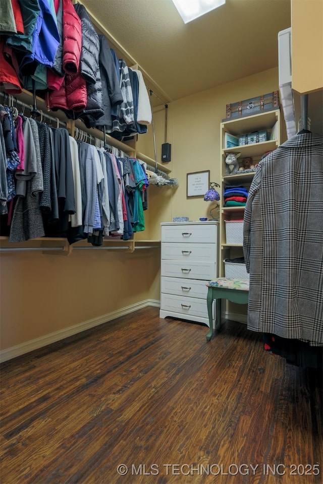 spacious closet with dark hardwood / wood-style floors