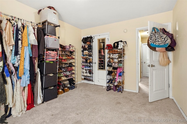 spacious closet with light carpet