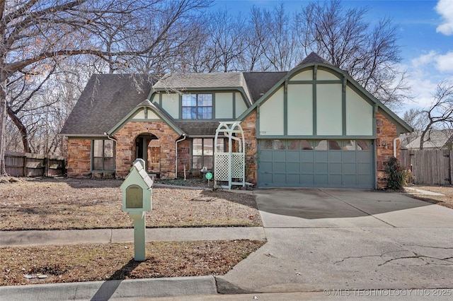 tudor house with a garage