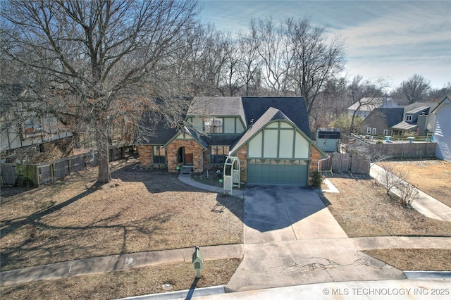 tudor home with a garage