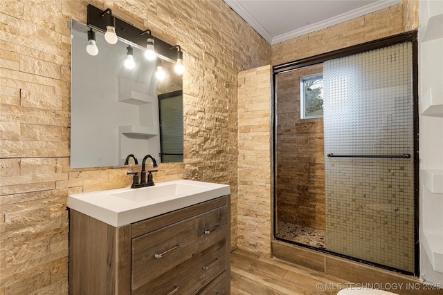 bathroom with vanity and crown molding