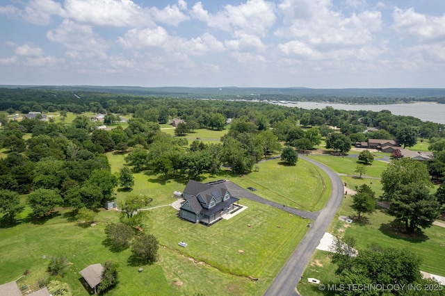 aerial view with a rural view and a water view