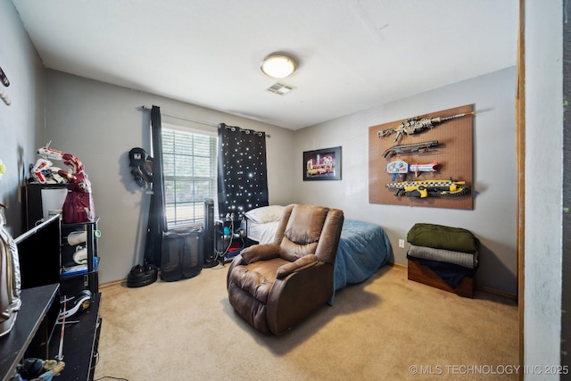 living area with light carpet