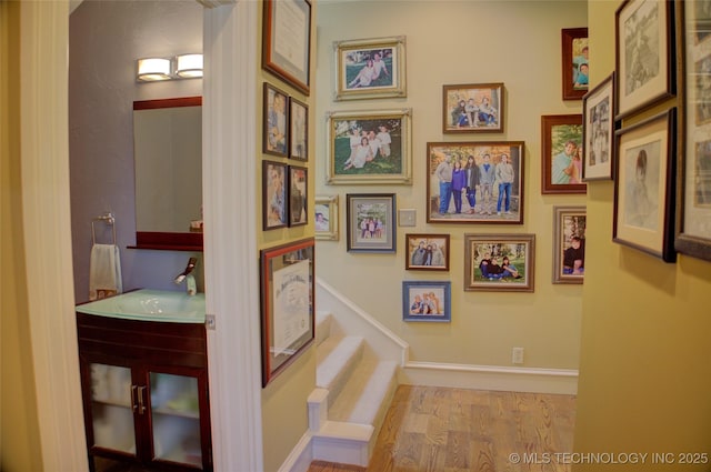 hall featuring light hardwood / wood-style floors and sink