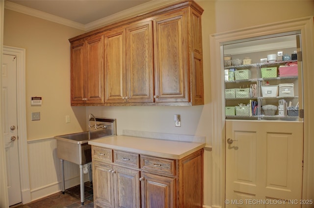 laundry room featuring ornamental molding and sink