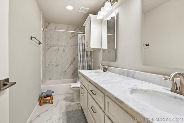 full bathroom with vanity, toilet, and shower / tub combo