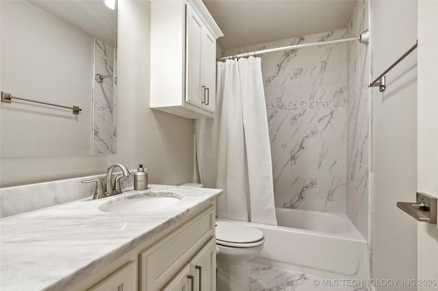 full bathroom with vanity, toilet, and shower / tub combo