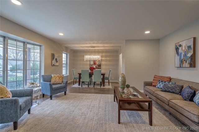 living room featuring light hardwood / wood-style floors