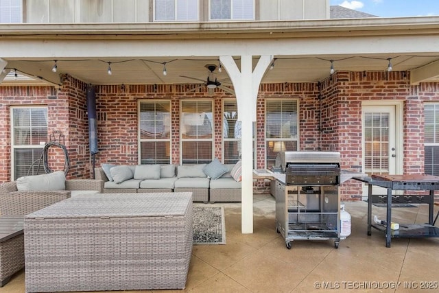 view of patio with an outdoor hangout area and area for grilling