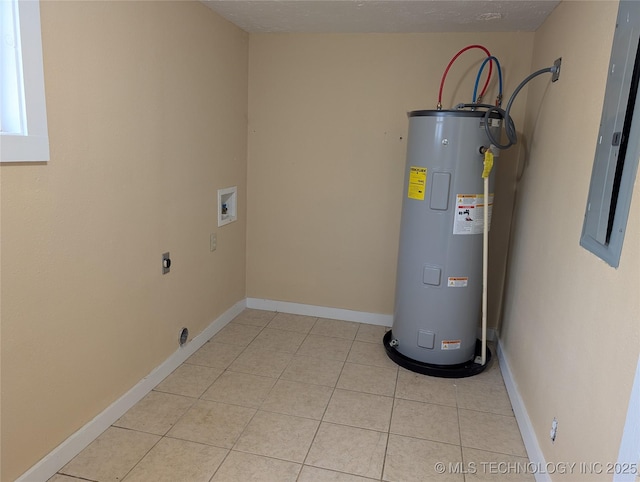 utility room with electric water heater and electric panel