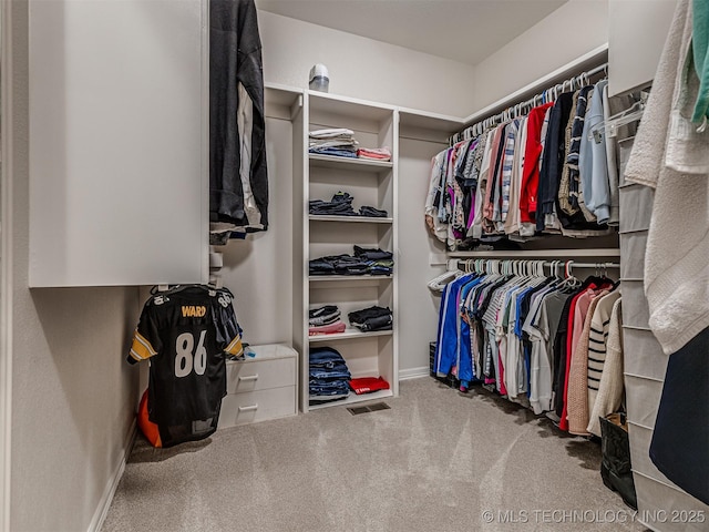 walk in closet featuring carpet floors