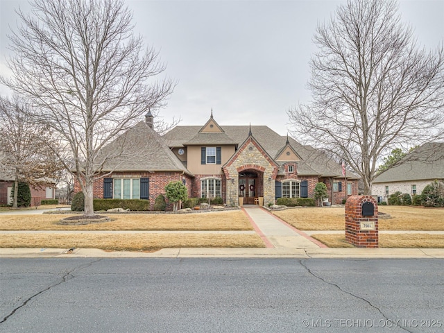 view of front of home with a front lawn