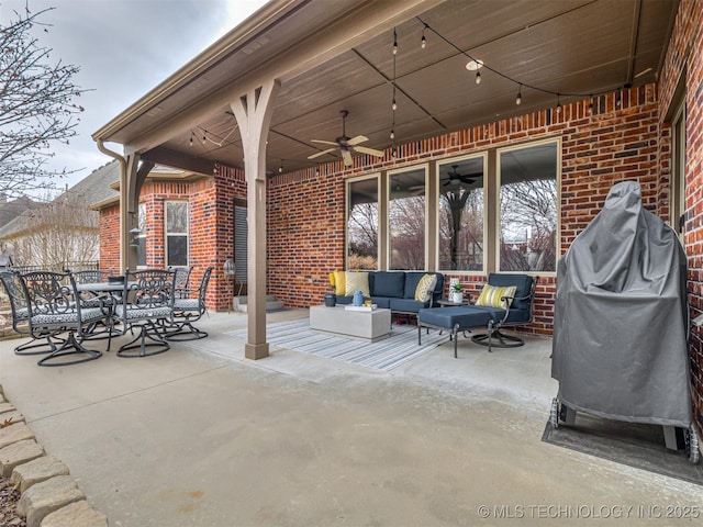 view of patio / terrace featuring an outdoor hangout area and ceiling fan