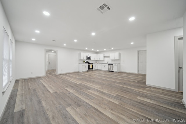 unfurnished living room with light hardwood / wood-style floors