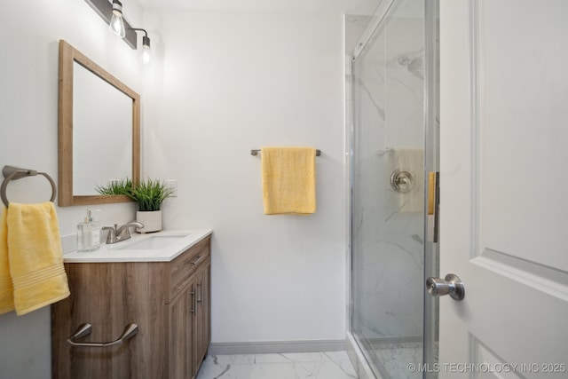 bathroom with vanity and walk in shower