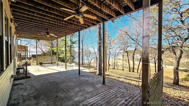 view of patio featuring ceiling fan