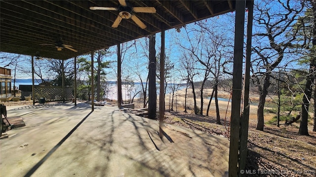 view of patio featuring ceiling fan