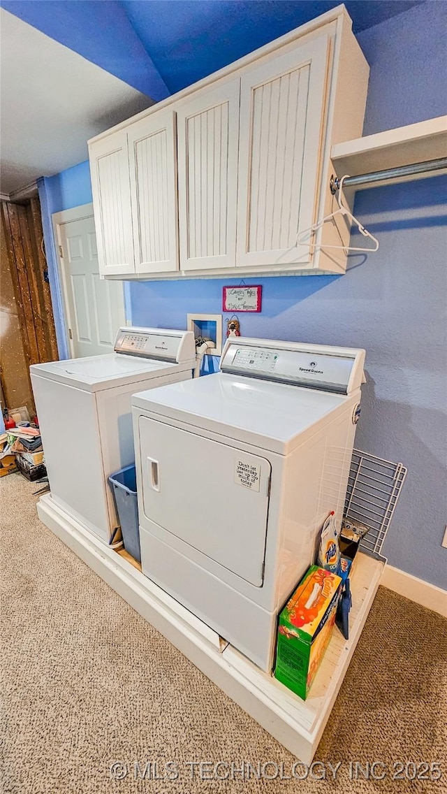 116568 S 4268th Rd, Checotah, OK 74426 - washroom featuring washing machine and dryer, carpet, cabinet space, and baseboards