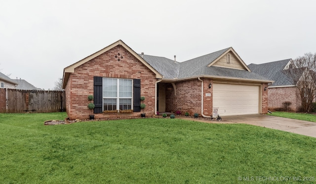 ranch-style house featuring a garage and a front yard