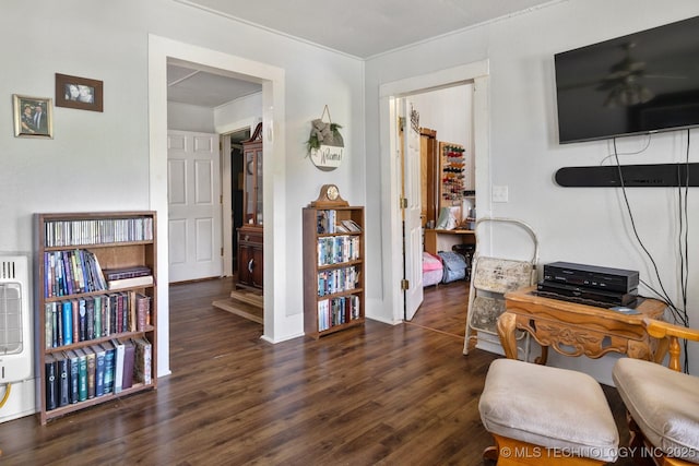 home office featuring dark hardwood / wood-style flooring