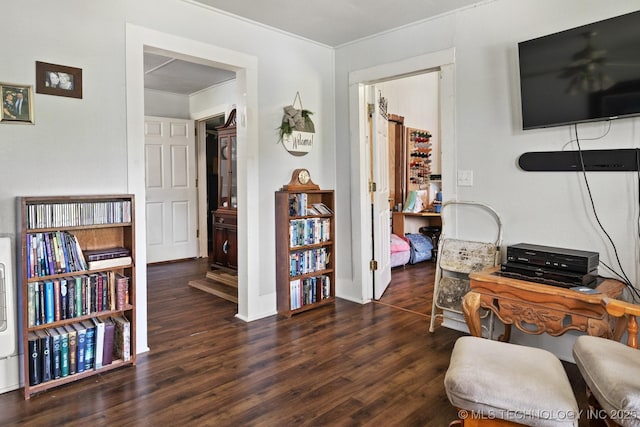 office space featuring dark hardwood / wood-style flooring