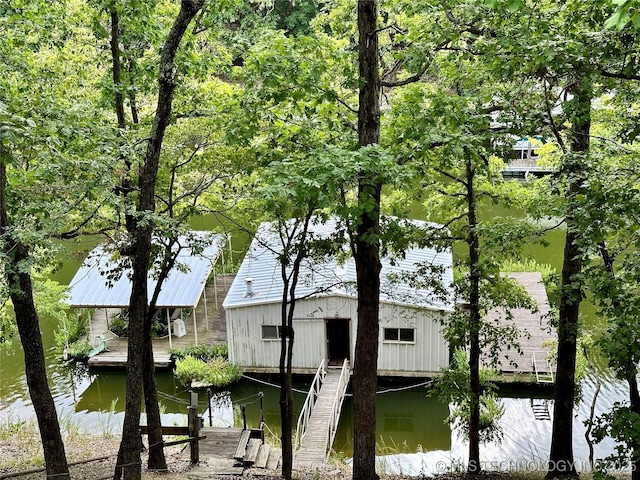 exterior space featuring a boat dock