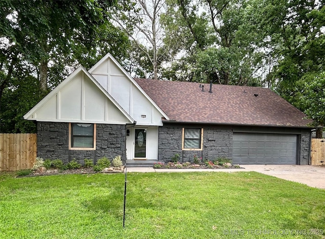 7850 S Park Ave, Broken Arrow, OK 74011 - view of front of property with stone siding, an attached garage, roof with shingles, and concrete driveway