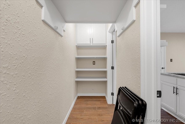 walk in closet featuring light hardwood / wood-style flooring