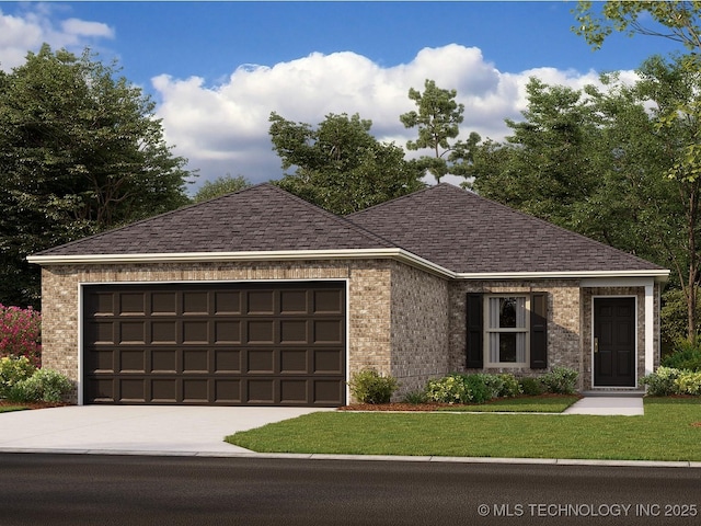 view of front facade featuring a garage and a front yard