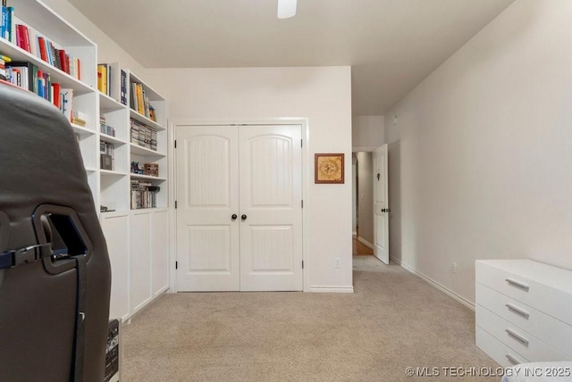 home office with light colored carpet