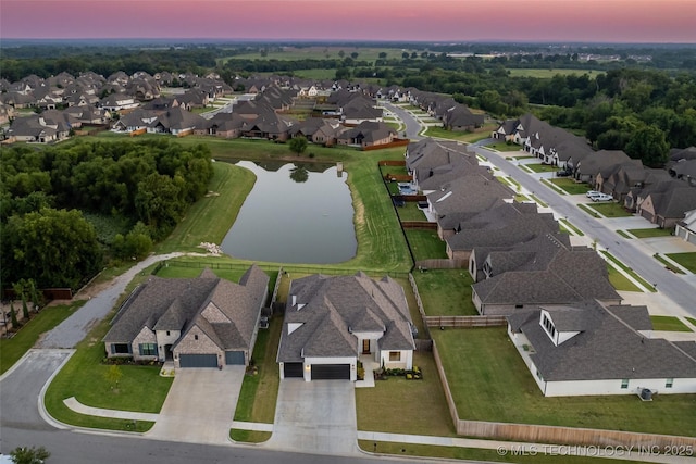 view of aerial view at dusk