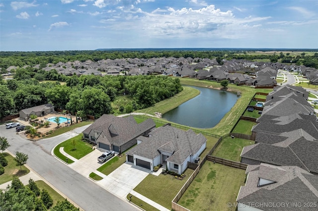 bird's eye view featuring a water view