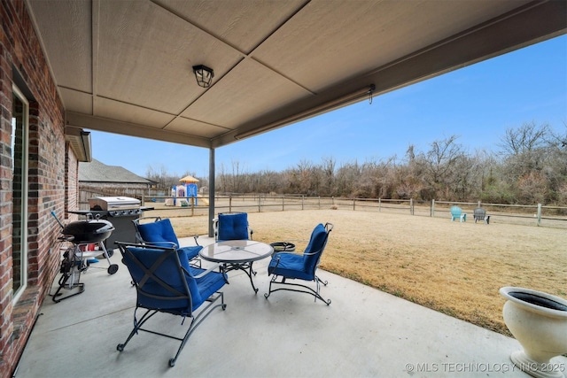 view of patio / terrace featuring a playground