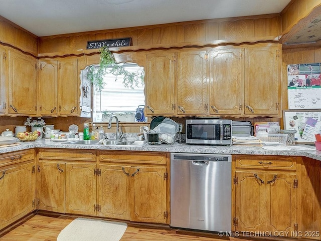 kitchen featuring sink, stainless steel appliances, and light wood-type flooring