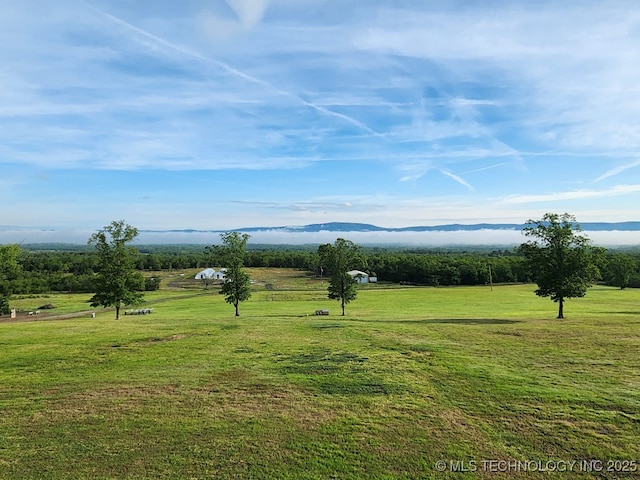 view of yard with a mountain view and a rural view