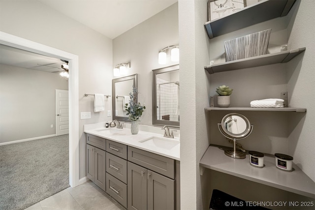 bathroom with vanity and ceiling fan