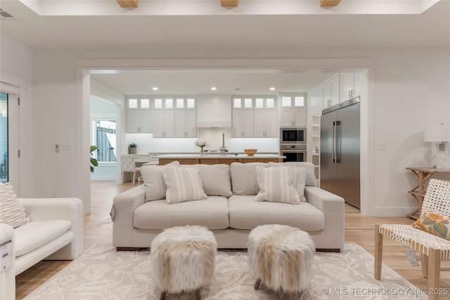 living room featuring light wood-type flooring