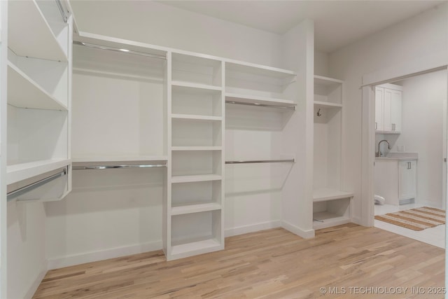 spacious closet with sink and light hardwood / wood-style floors