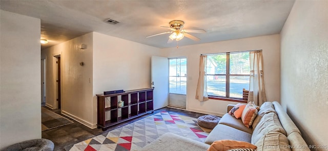 living room with ceiling fan